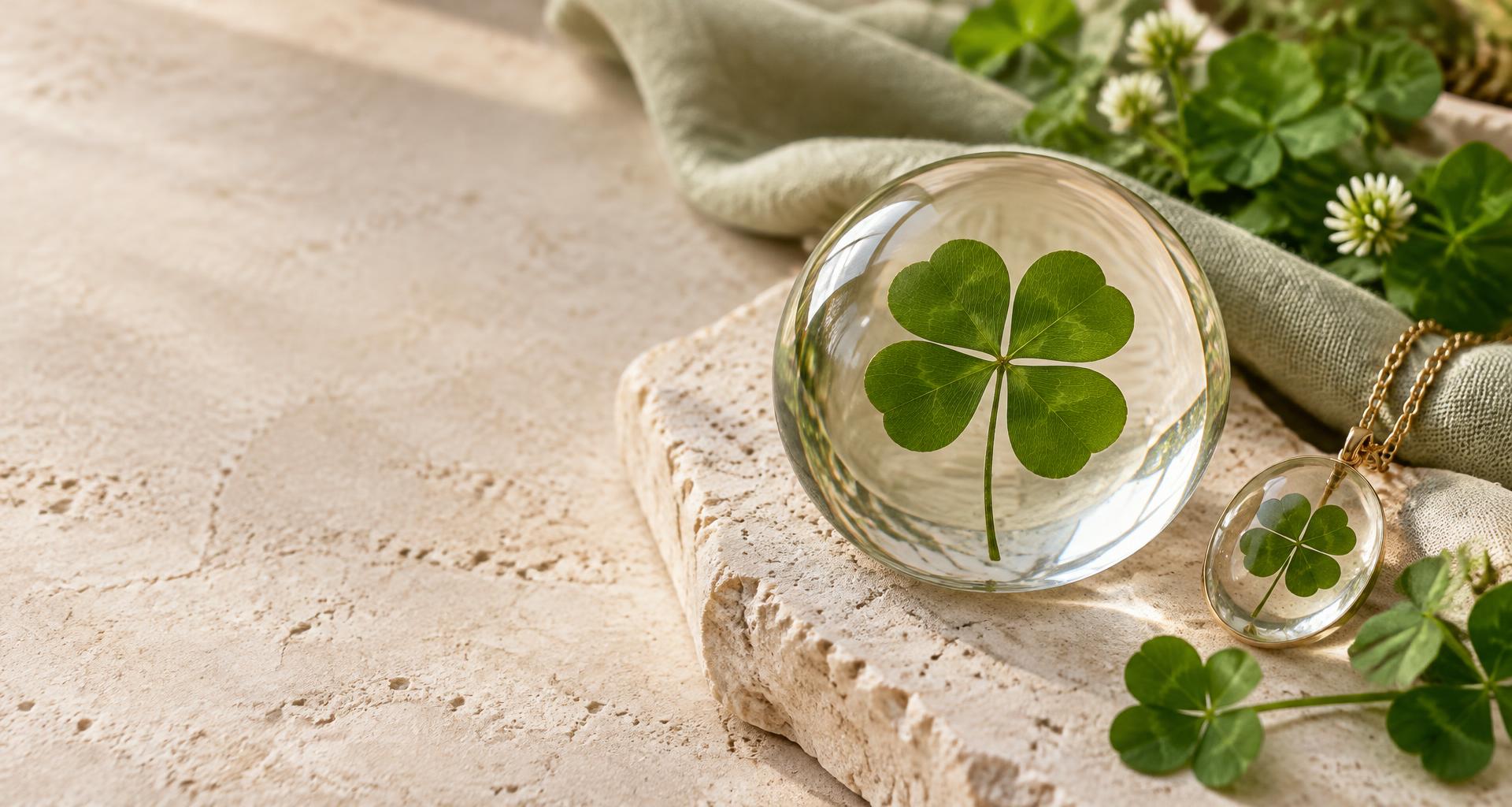 A genuine four-leaf clover in a clear resin paperweight and pendant